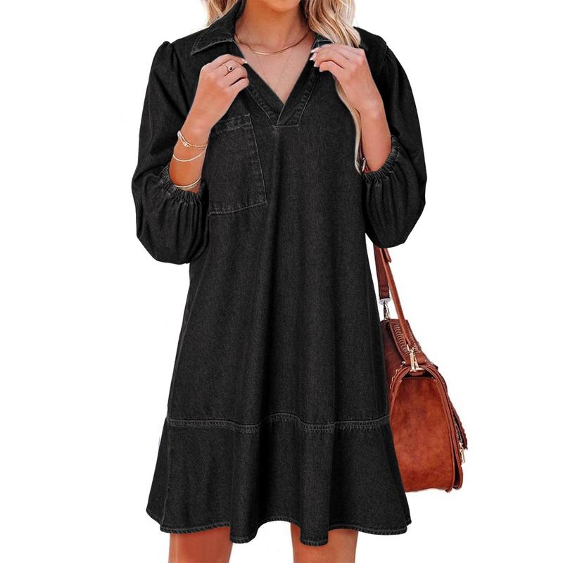 Layla™ | Classic Soft Washed Denim Puff Sleeve Dress