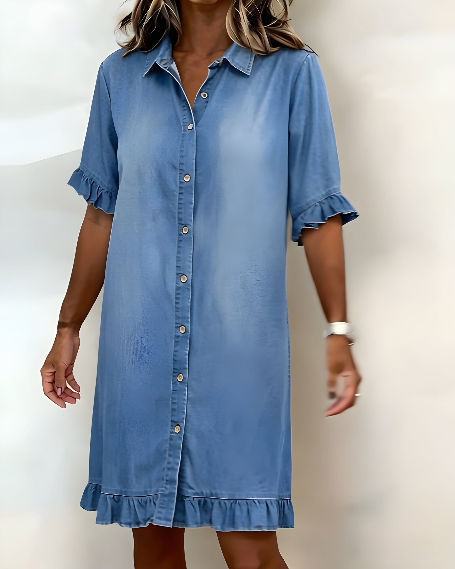 Katie™ | Effortlessly Flattering Ruched Denim Dress