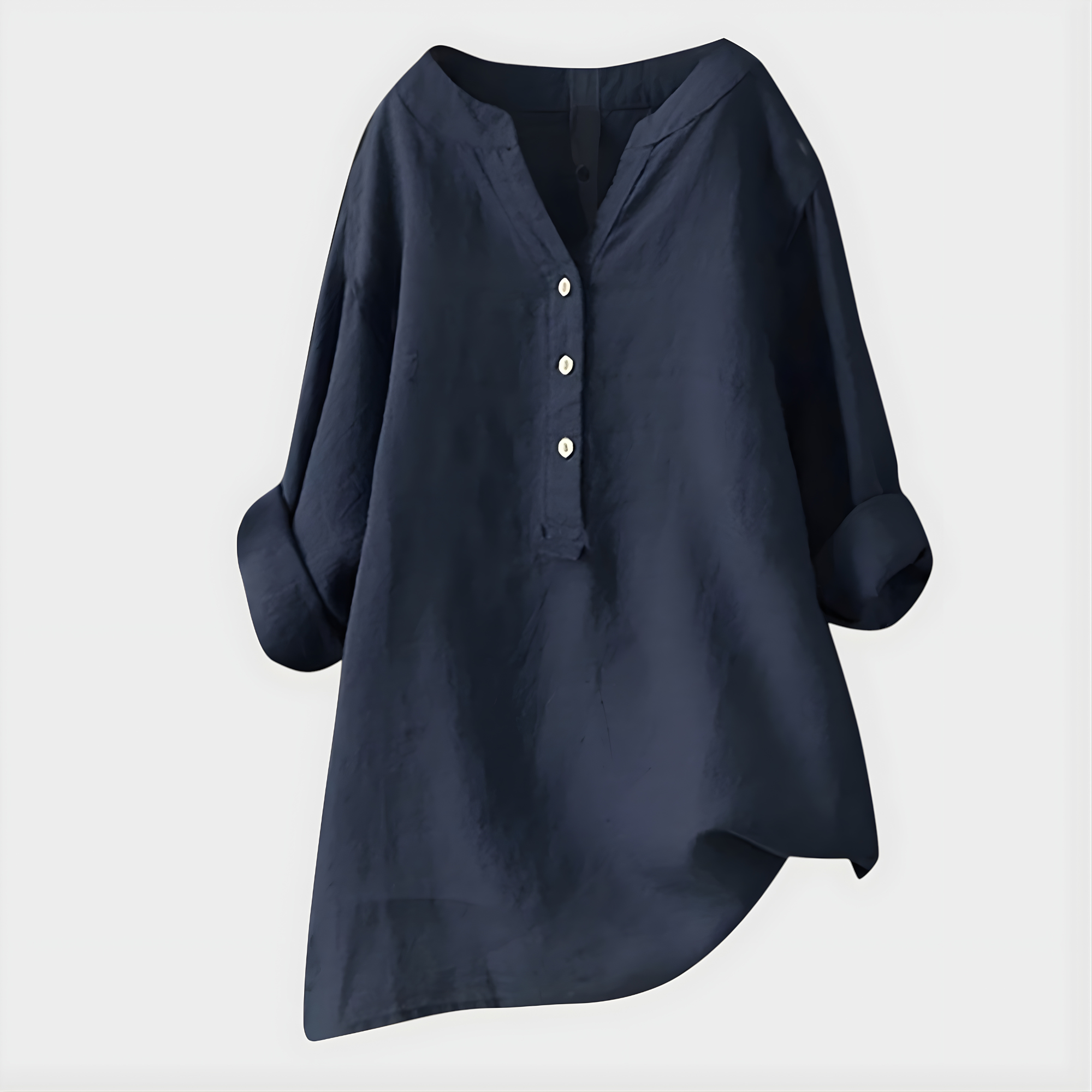 Veronique Elegant Cotton-Linen V-Neck Blouse™