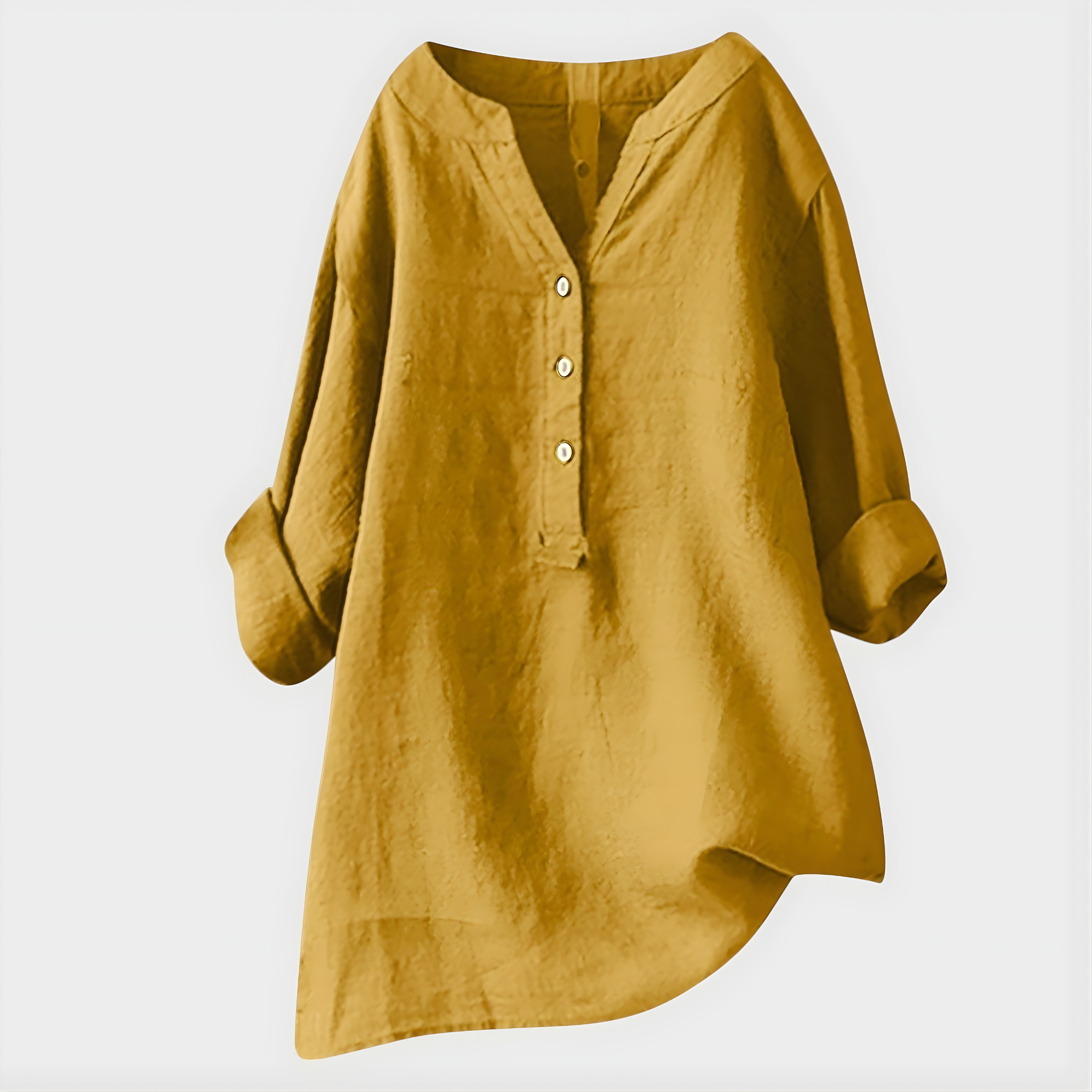 Veronique™ | Elegant Cotton-Linen V-Neck Blouse