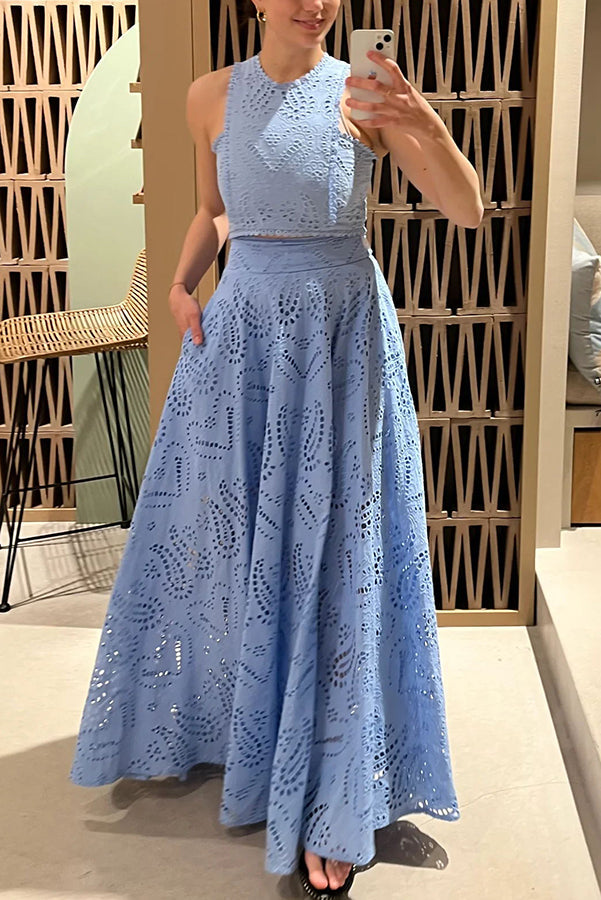 Larissa™ | Embroidered Top & High-Waist Maxi Skirt Set