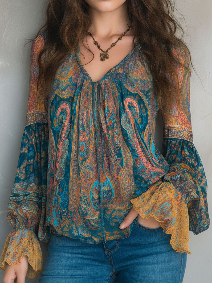 Selah™ | Boho Paisley Chiffon Blouse