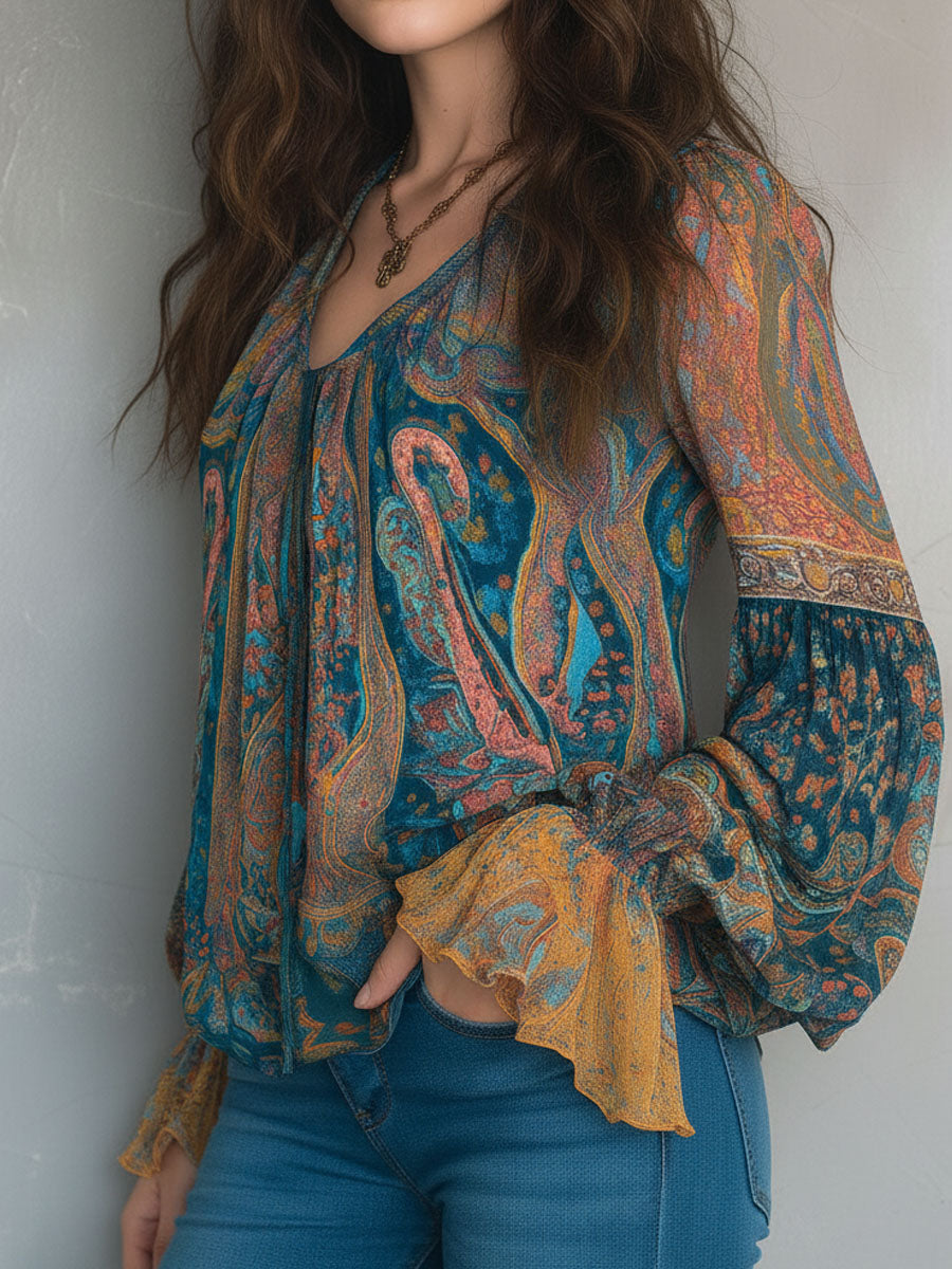 Selah™ | Boho Paisley Chiffon Blouse