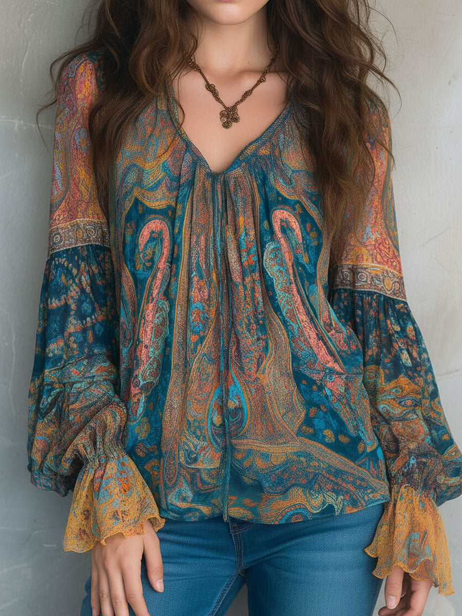 Selah™ | Boho Paisley Chiffon Blouse