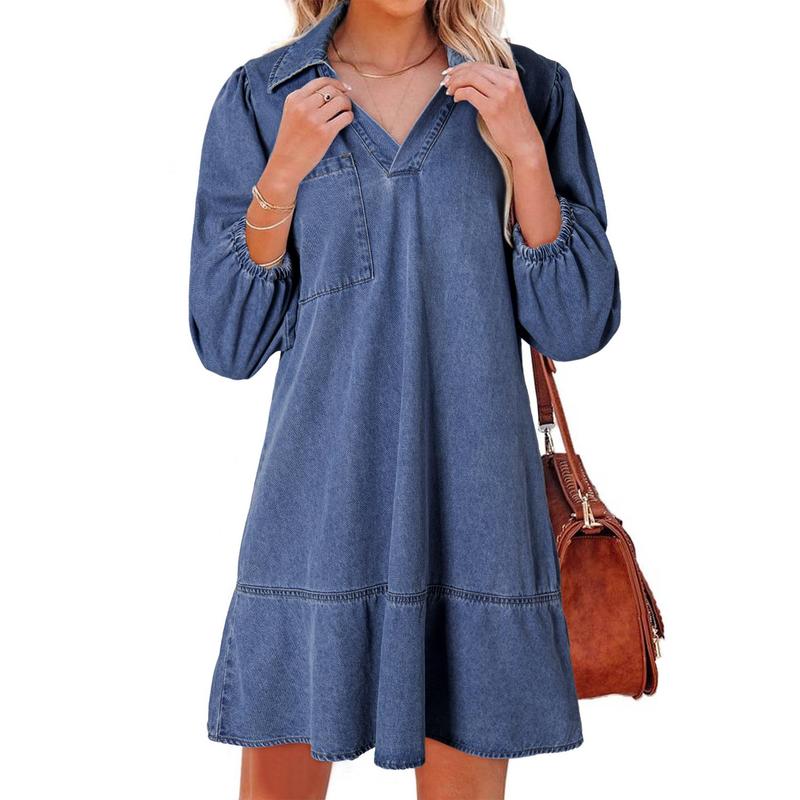 Layla™ | Classic Soft Washed Denim Puff Sleeve Dress