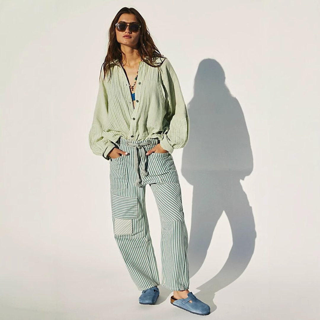 PERLAH™ | – Chic Stripe Drawstring Wide-Leg Pants