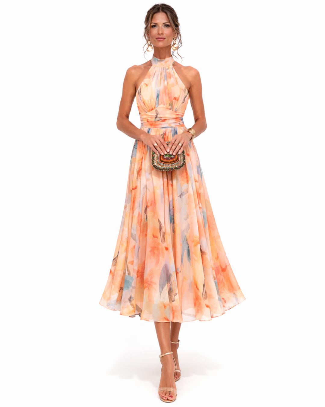 Luciana™ | Watercolor Halter Maxi Dress