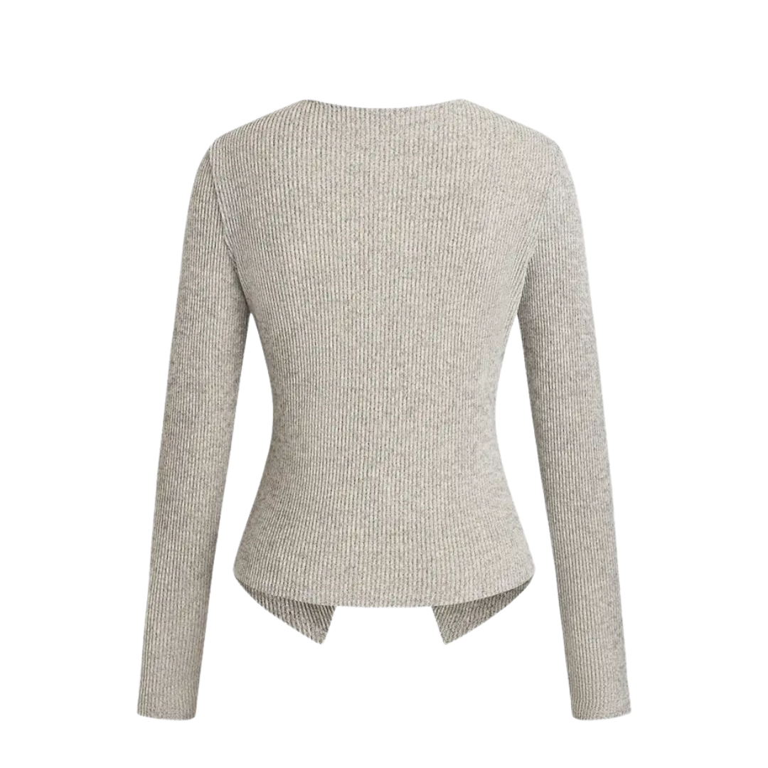 NADIRA™ | – Twisted Ribbed Button-Front Knit Top