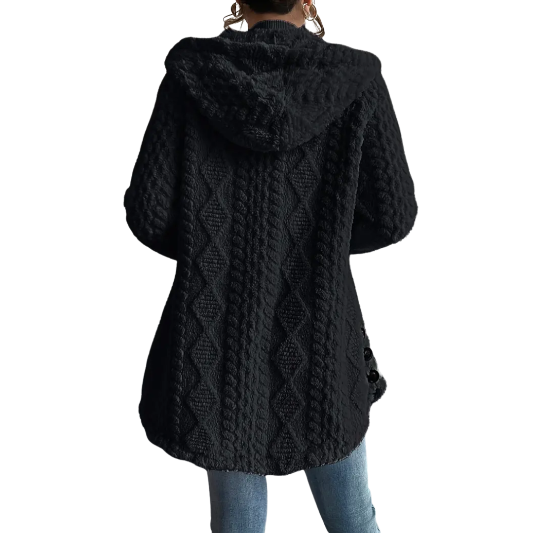 CLOVER™ | – Cozy Jacquard Fuzzy Hooded Cardigan