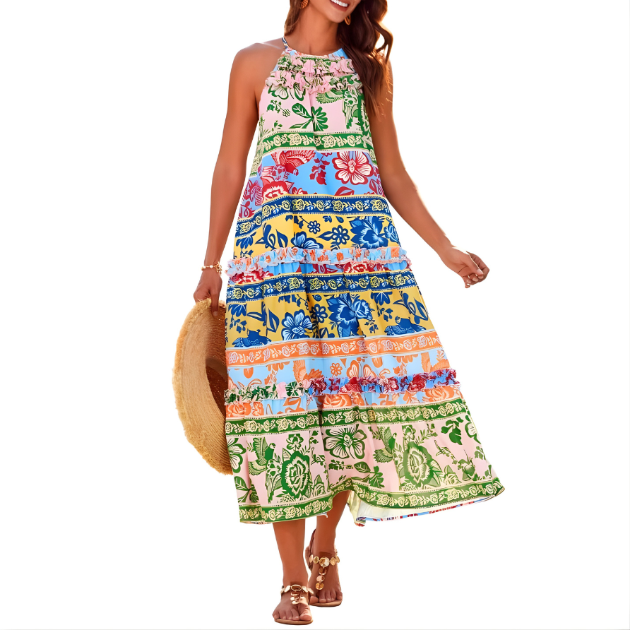Loren™ | Chic Boho Halter Tiered Maxi Dress