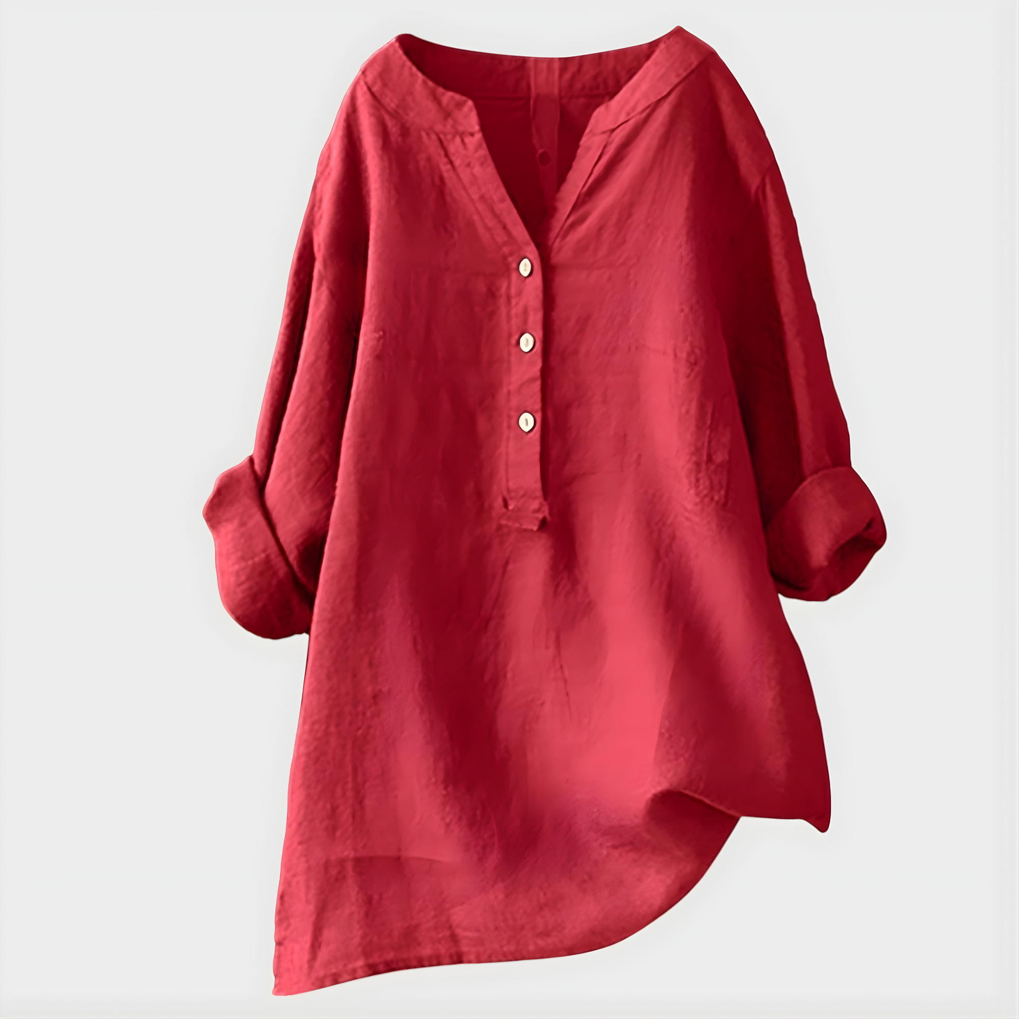 Veronique Elegant Cotton-Linen V-Neck Blouse™