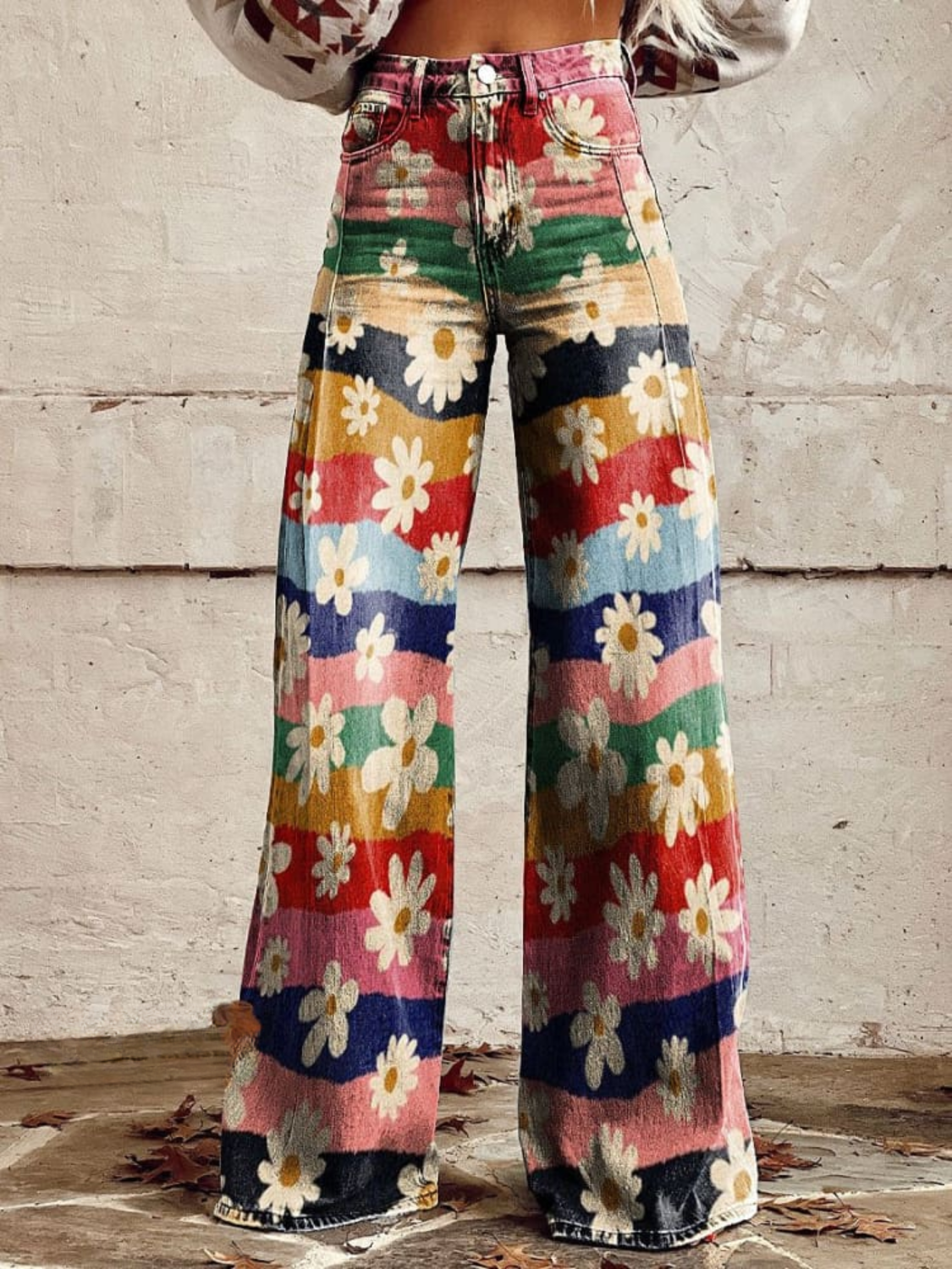 ELIANE™ | - Retro Floral Wide-Leg Pants