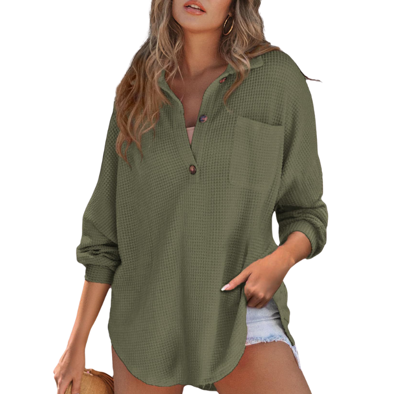 Nova™ | Casual Lightweight Button V Neck Tunic Blouse