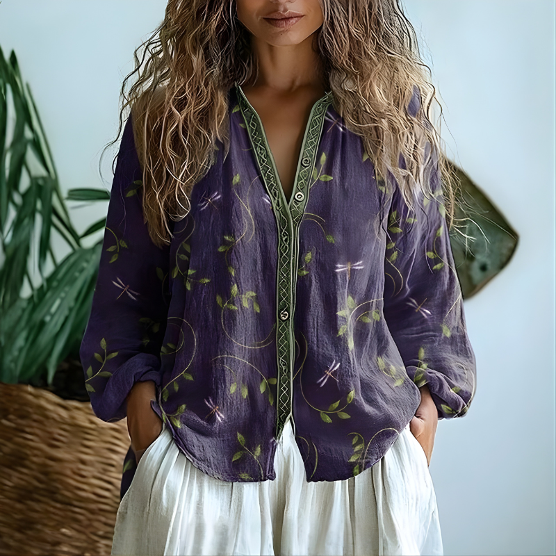 Toinette™ | - Vintage Blouse With Leaf Print