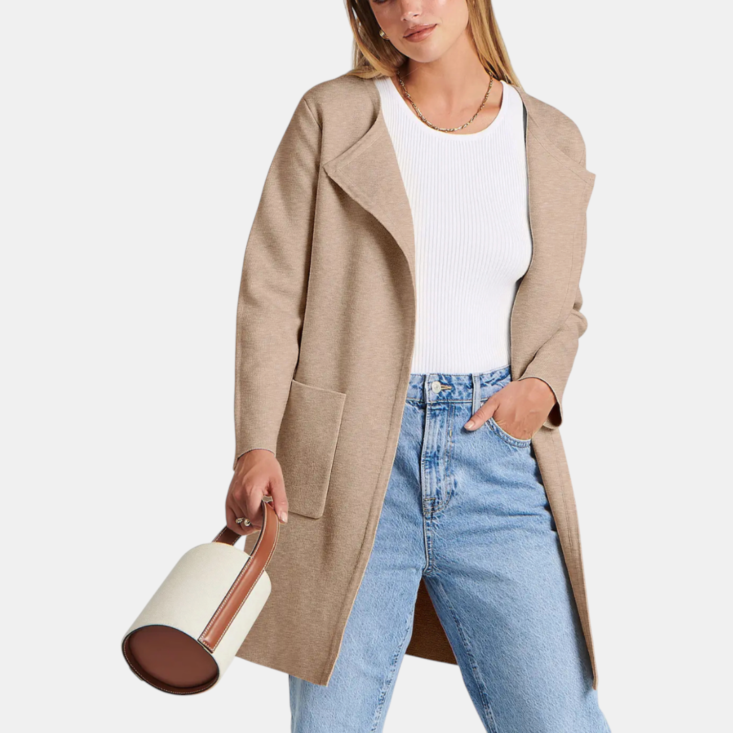 Women's Suit Collar Open Front Longline Knit Cardigan™
