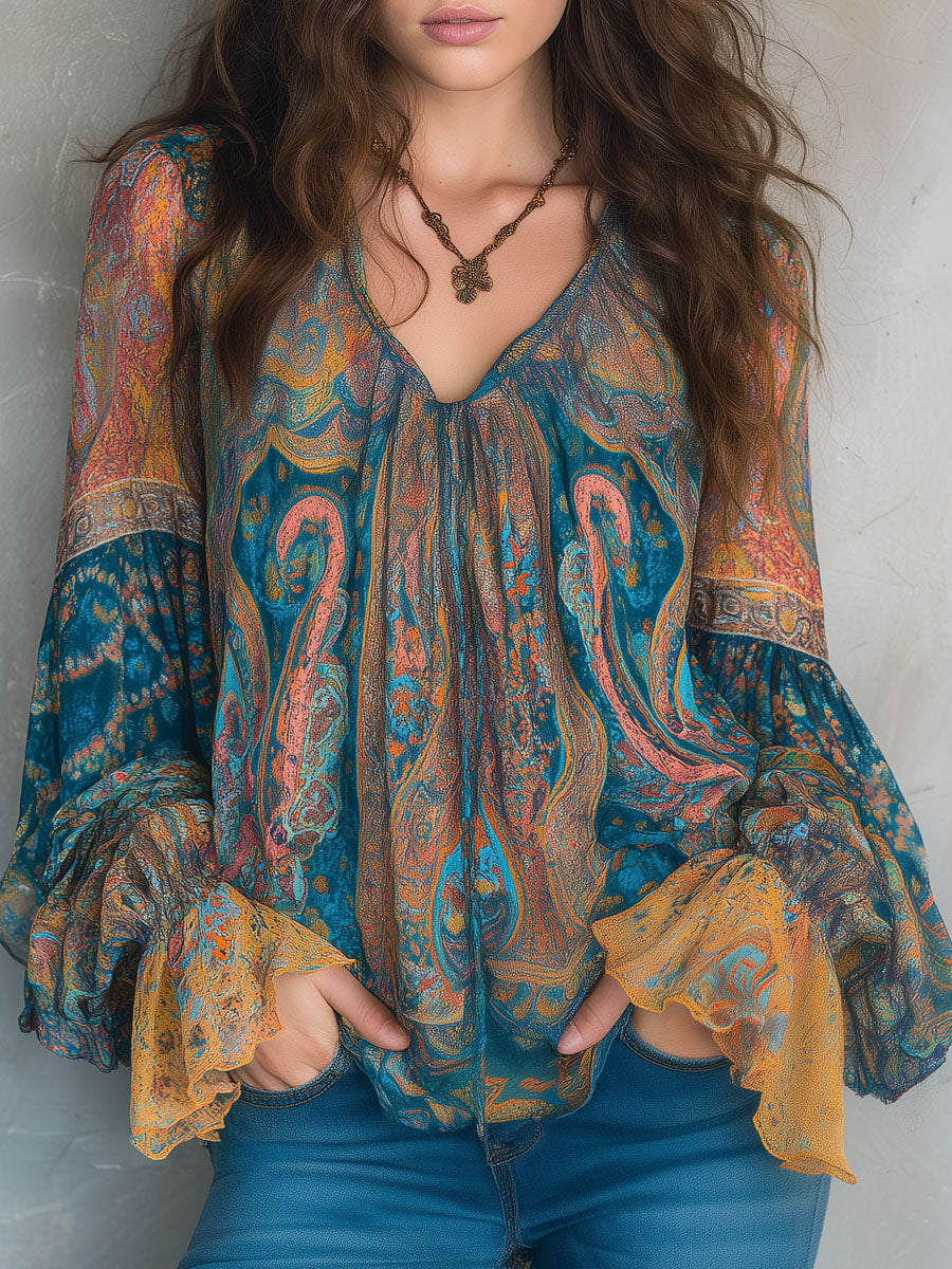 Selah™ | Boho Paisley Chiffon Blouse