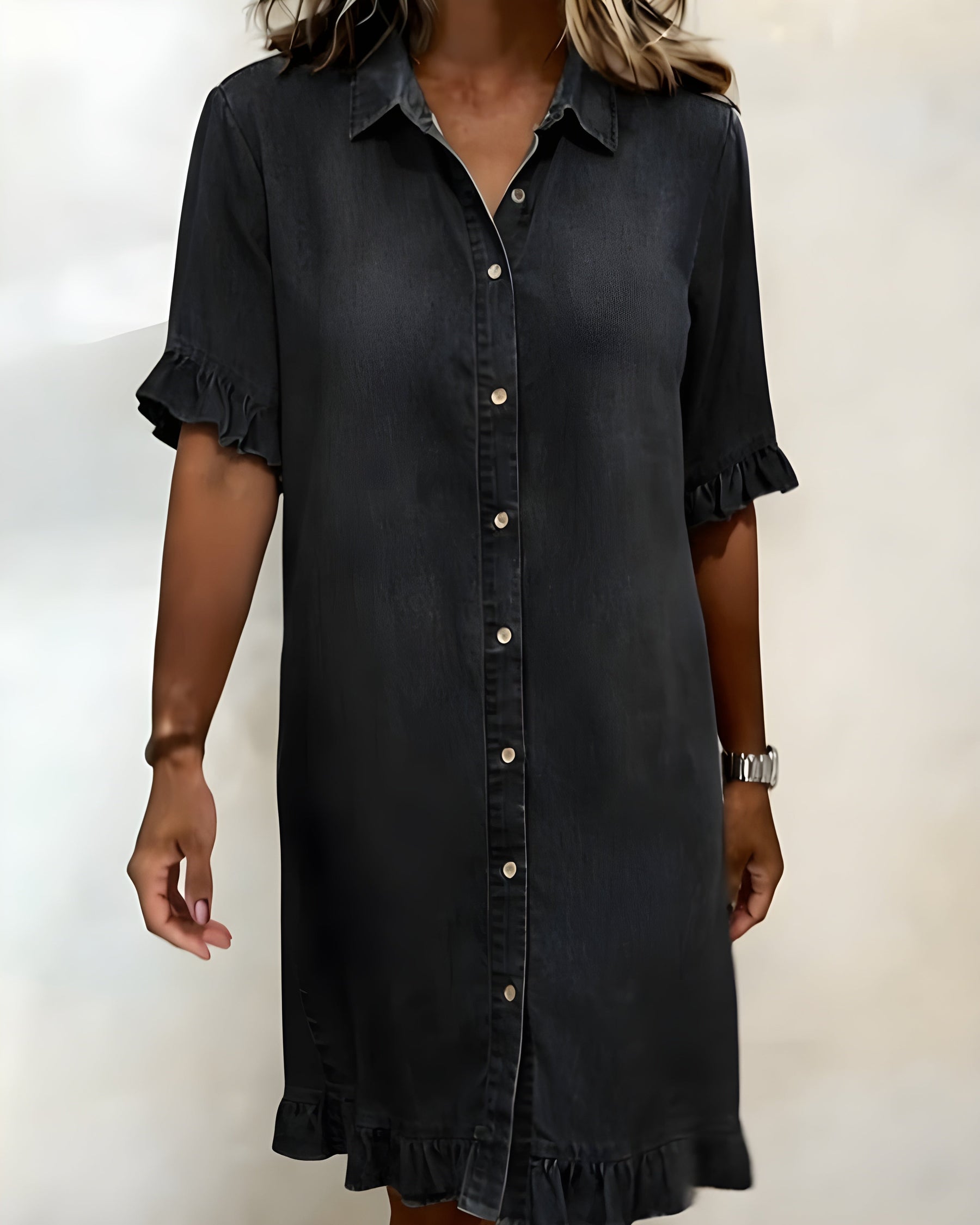 Katie™ | Effortlessly Flattering Ruched Denim Dress