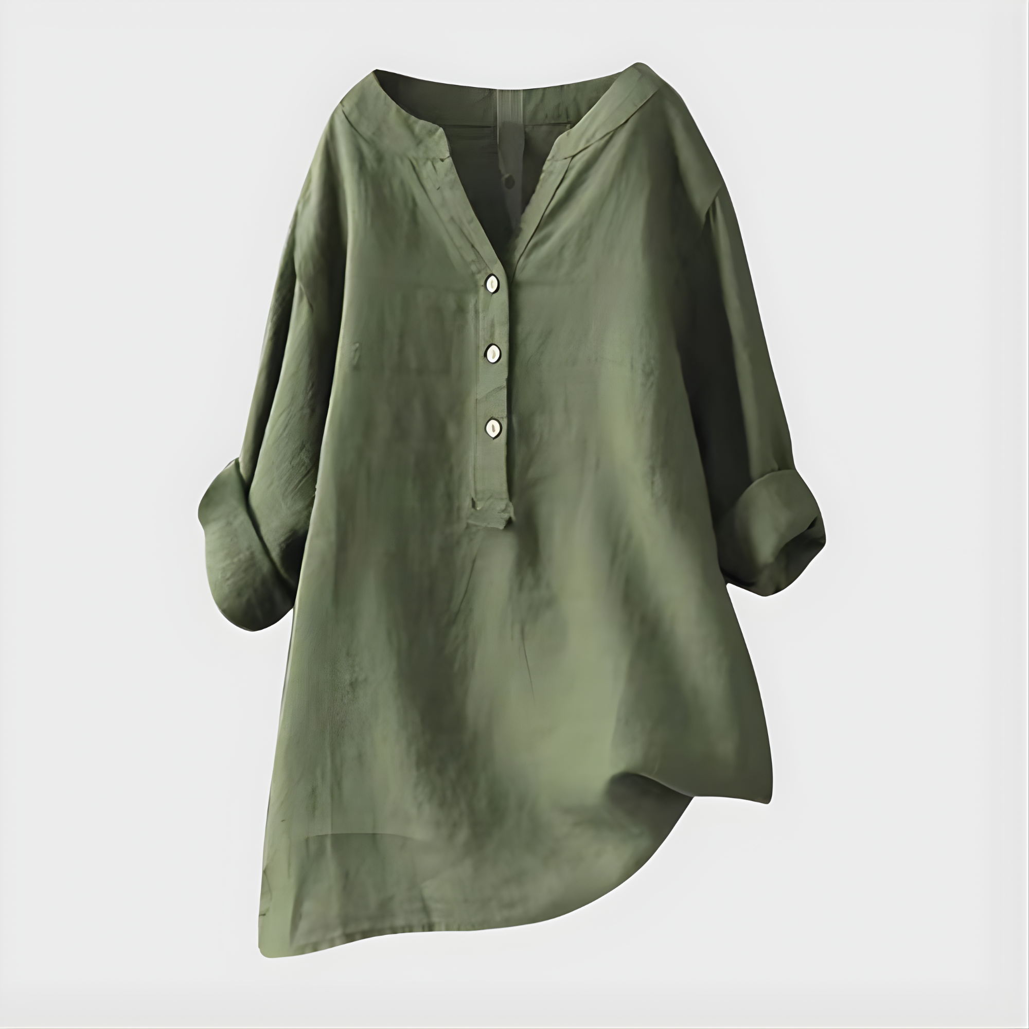 Veronique Elegant Cotton-Linen V-Neck Blouse™