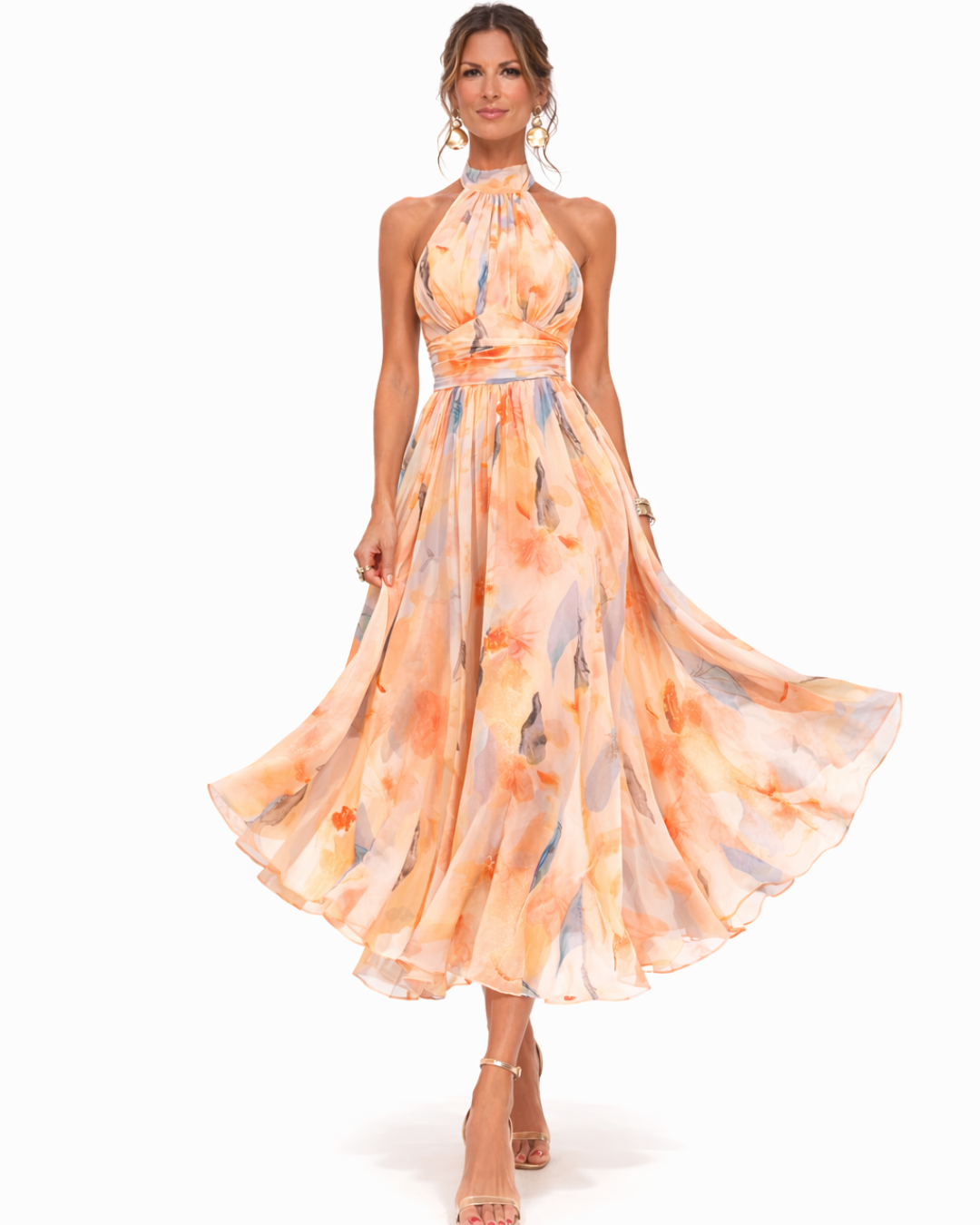 Luciana™ | Watercolor Halter Maxi Dress