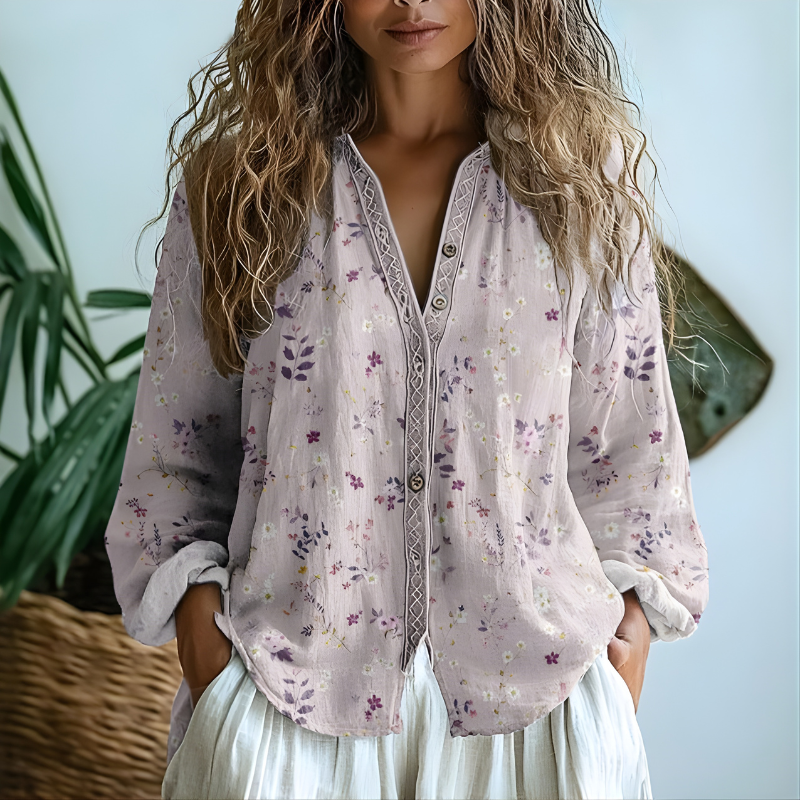 Toinette™ | Vintage Blouse With Leaf Print