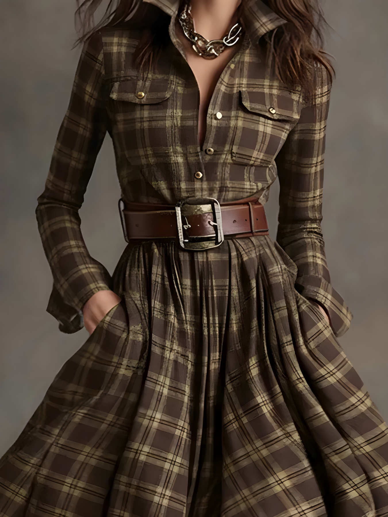 Elara™ | Plaid Button-Front Maxi Dress
