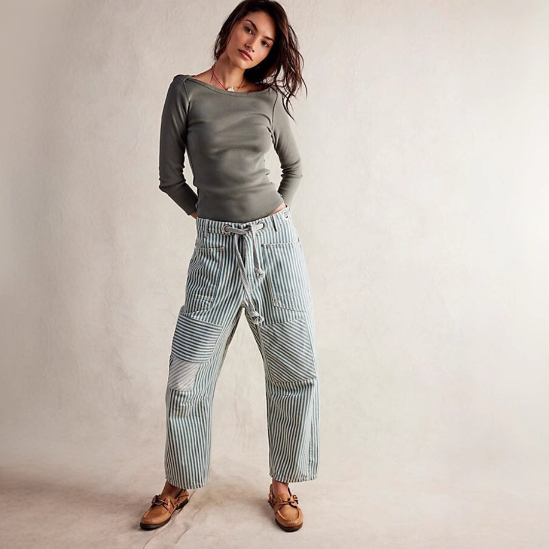 PERLAH™ | – Chic Stripe Drawstring Wide-Leg Pants