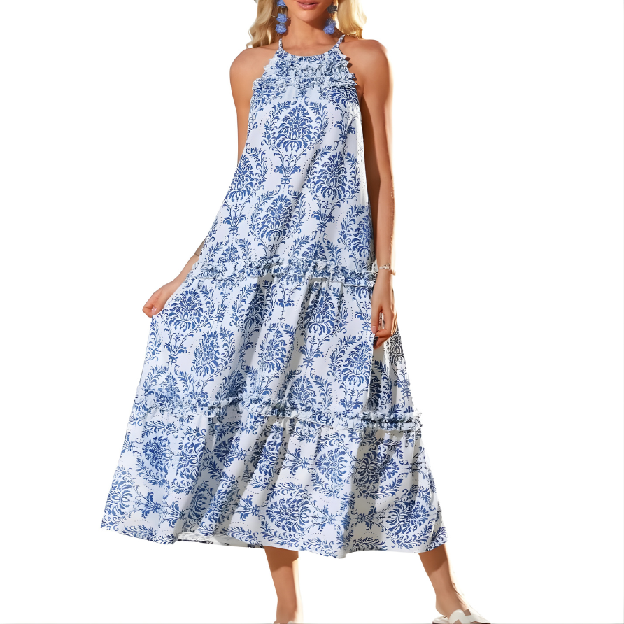 Loren™ | Chic Boho Halter Tiered Maxi Dress