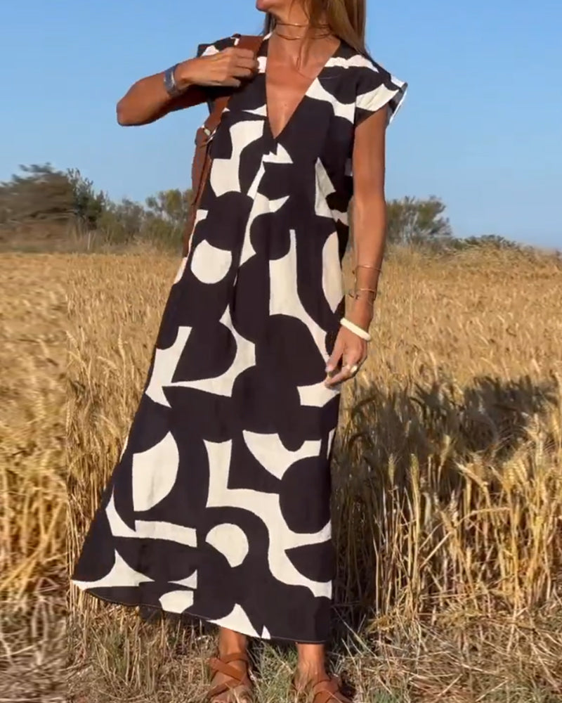 Victoria™ | Elegant V-Neck Printed Dress