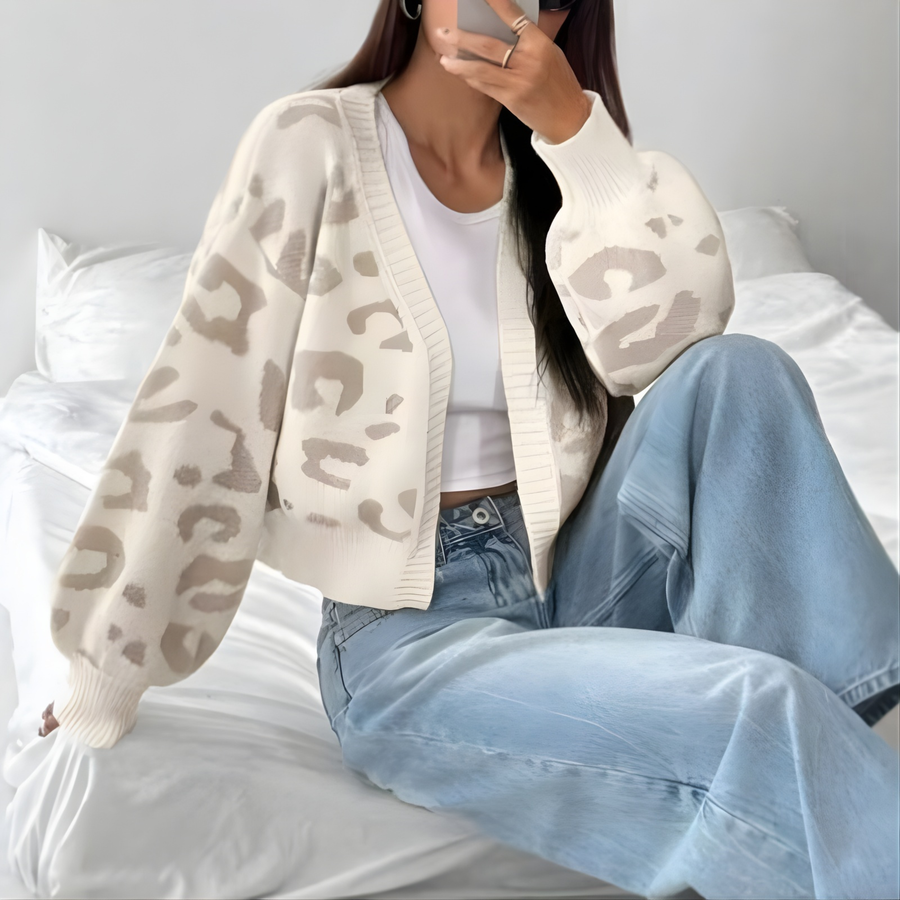 AVIA™ | - Comfy Leopard Print Lantern Sleeve Cardigan