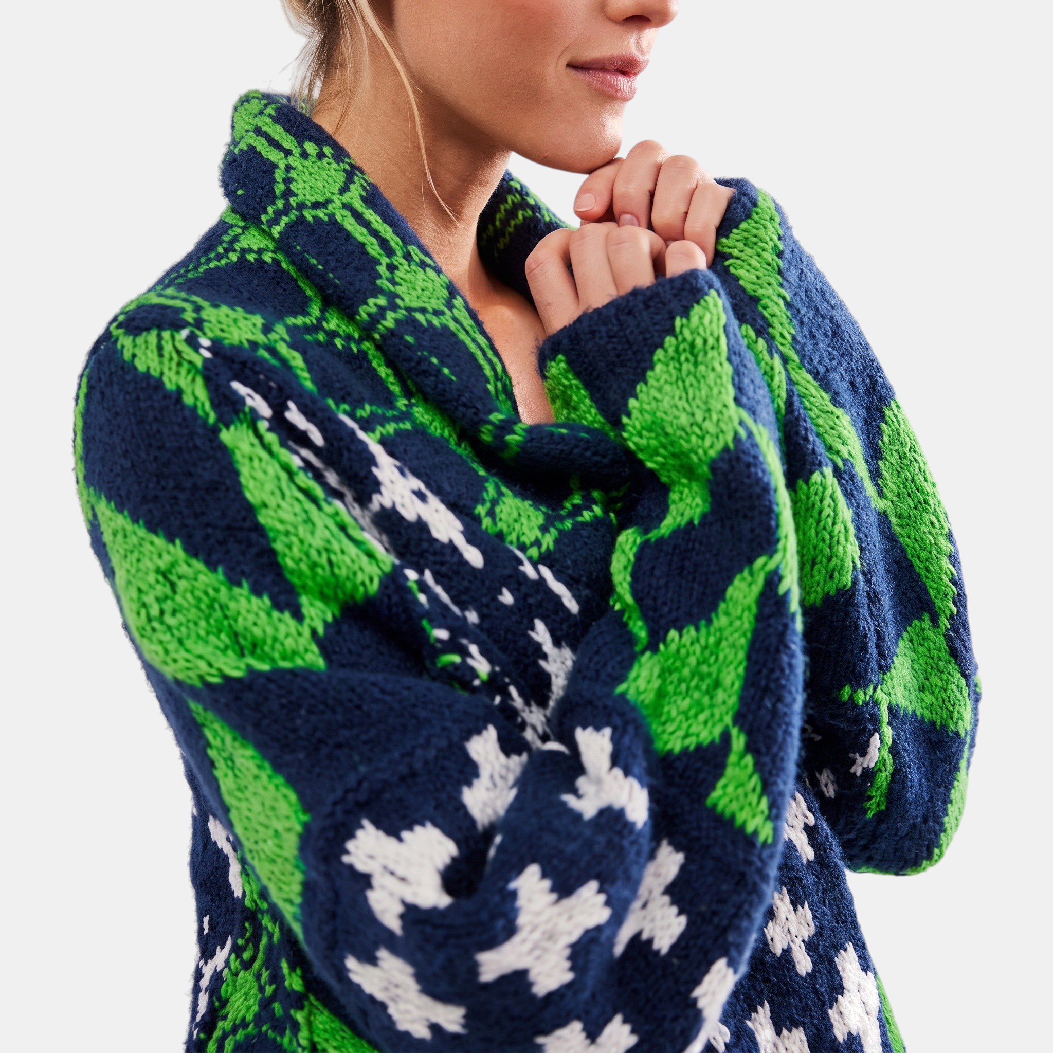 Women's Y2K Abstract Print Lapel Button Down Oversized Knit Cardigan™