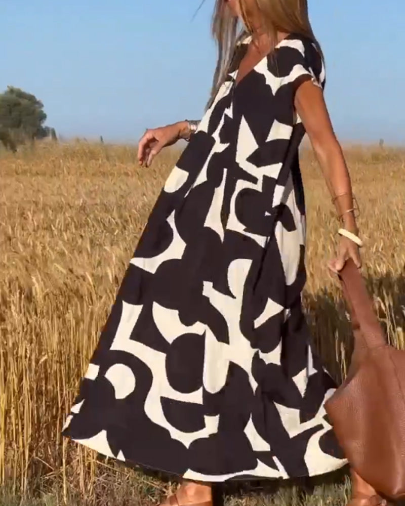 Victoria™ | Elegant V-Neck Printed Dress