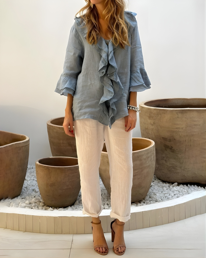 Tahlia™ | Ruffled Cotton Linen Sleeve Top