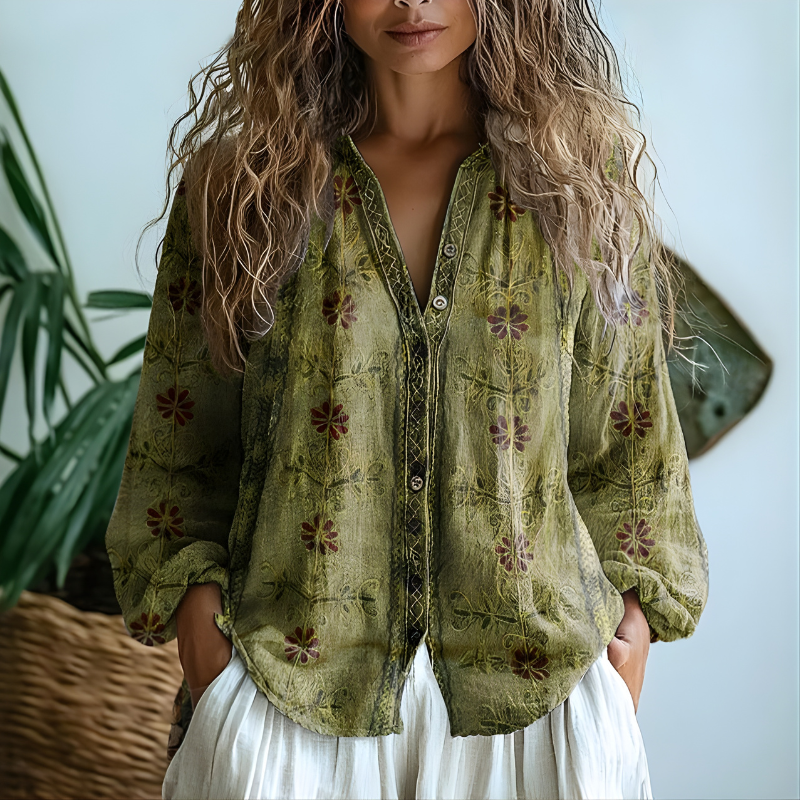 Toinette™ | - Vintage Blouse With Leaf Print