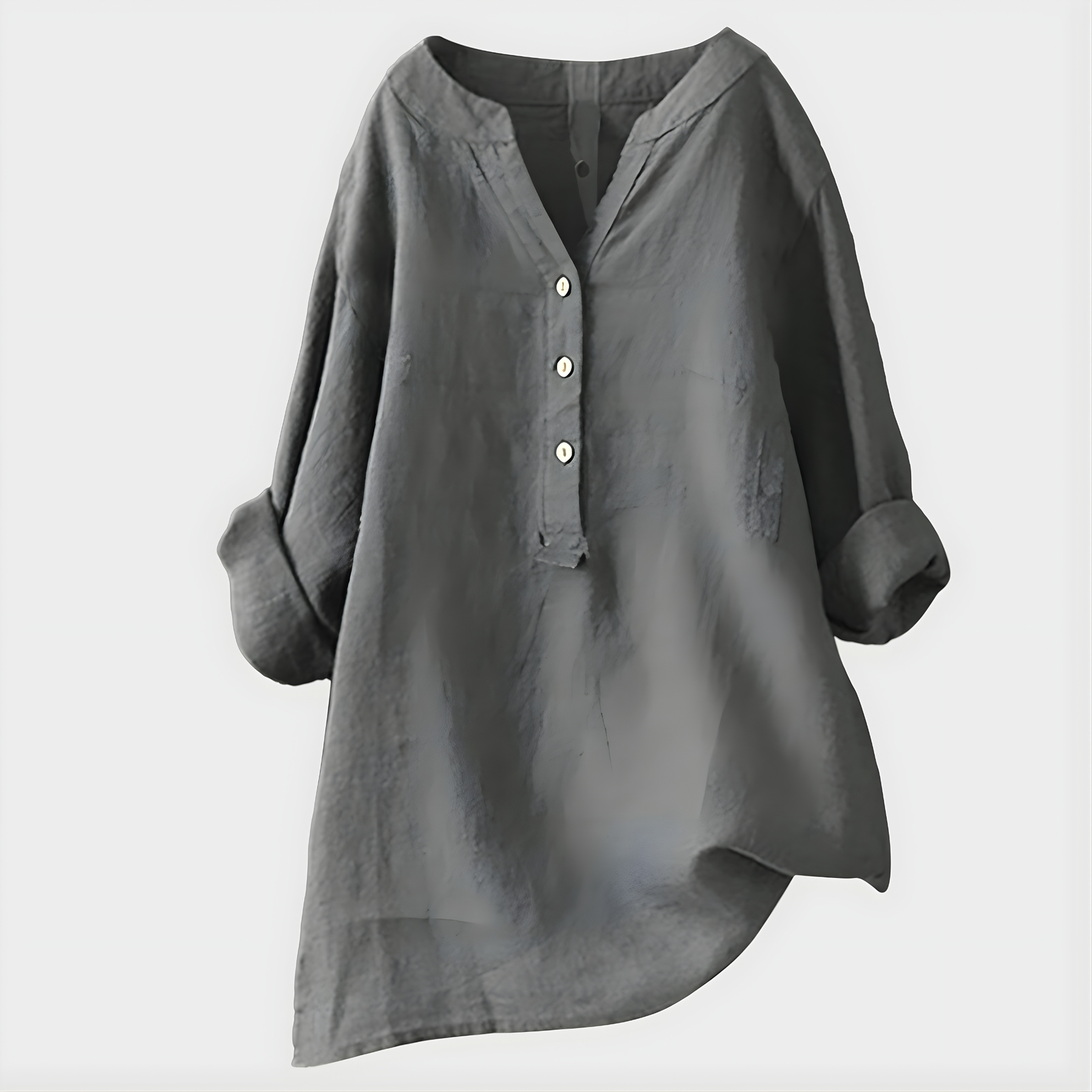 Veronique Elegant Cotton-Linen V-Neck Blouse™
