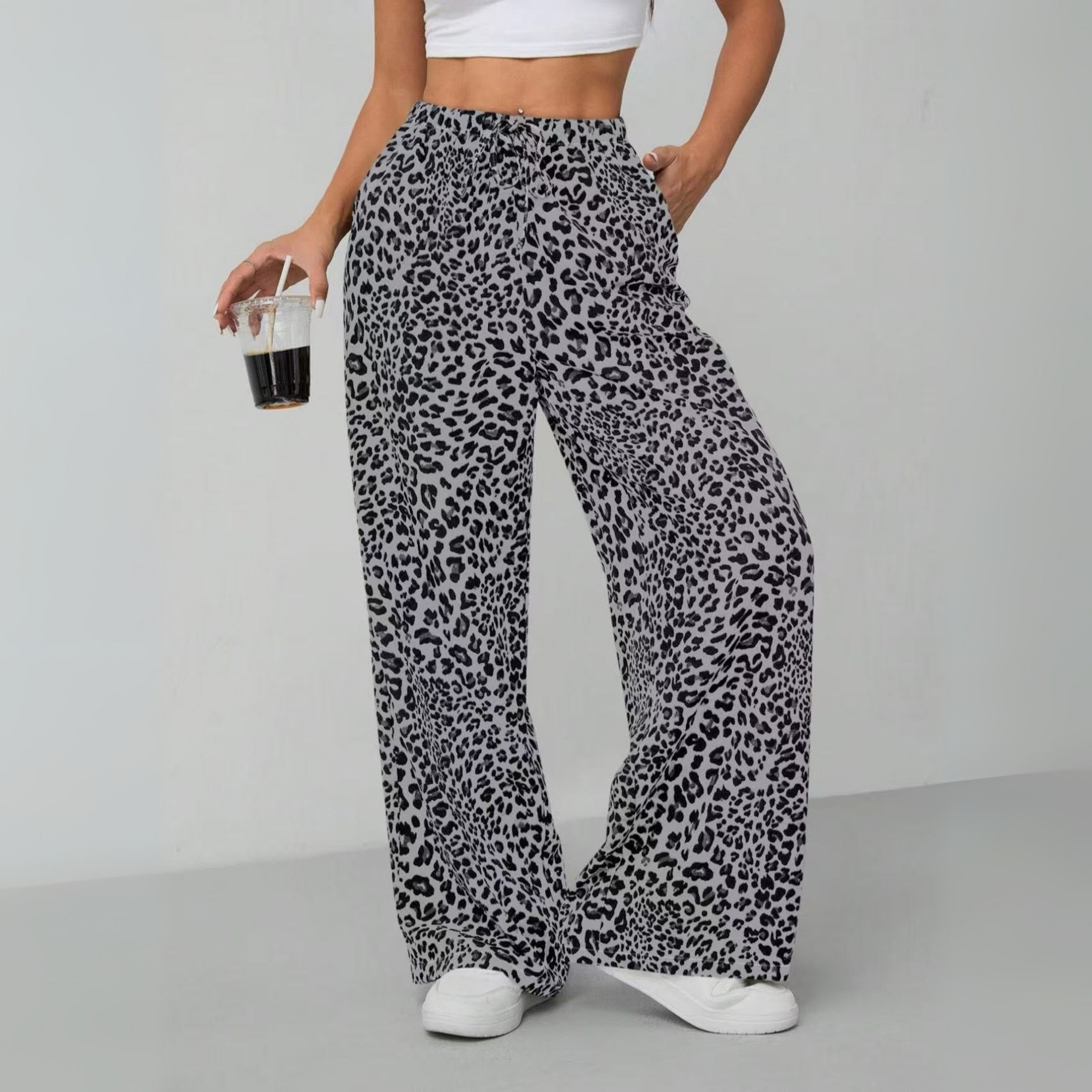 SYALA™ | - Vintage Leopard Tie Front Wide Leg Pants