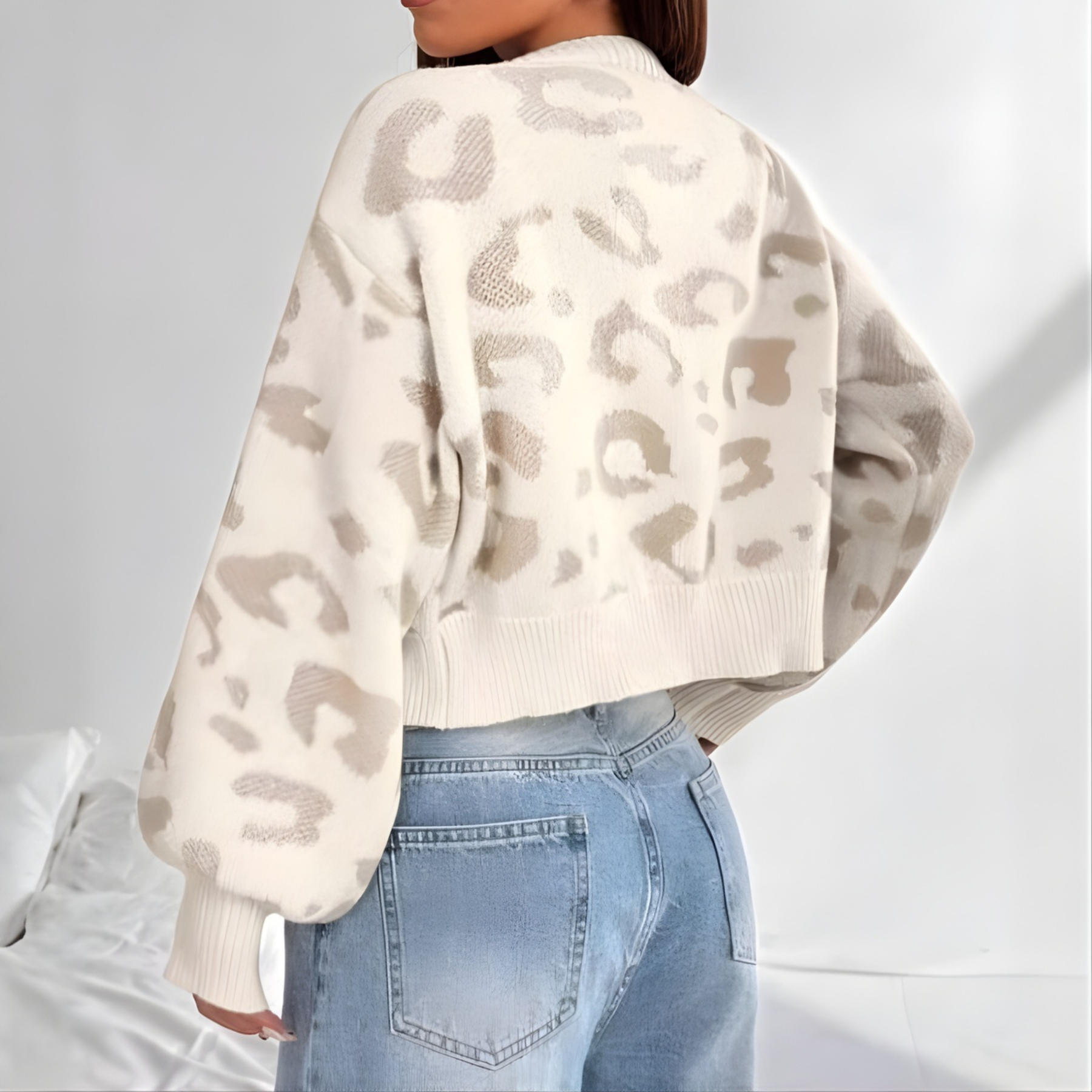 AVIA™ | - Comfy Leopard Print Lantern Sleeve Cardigan