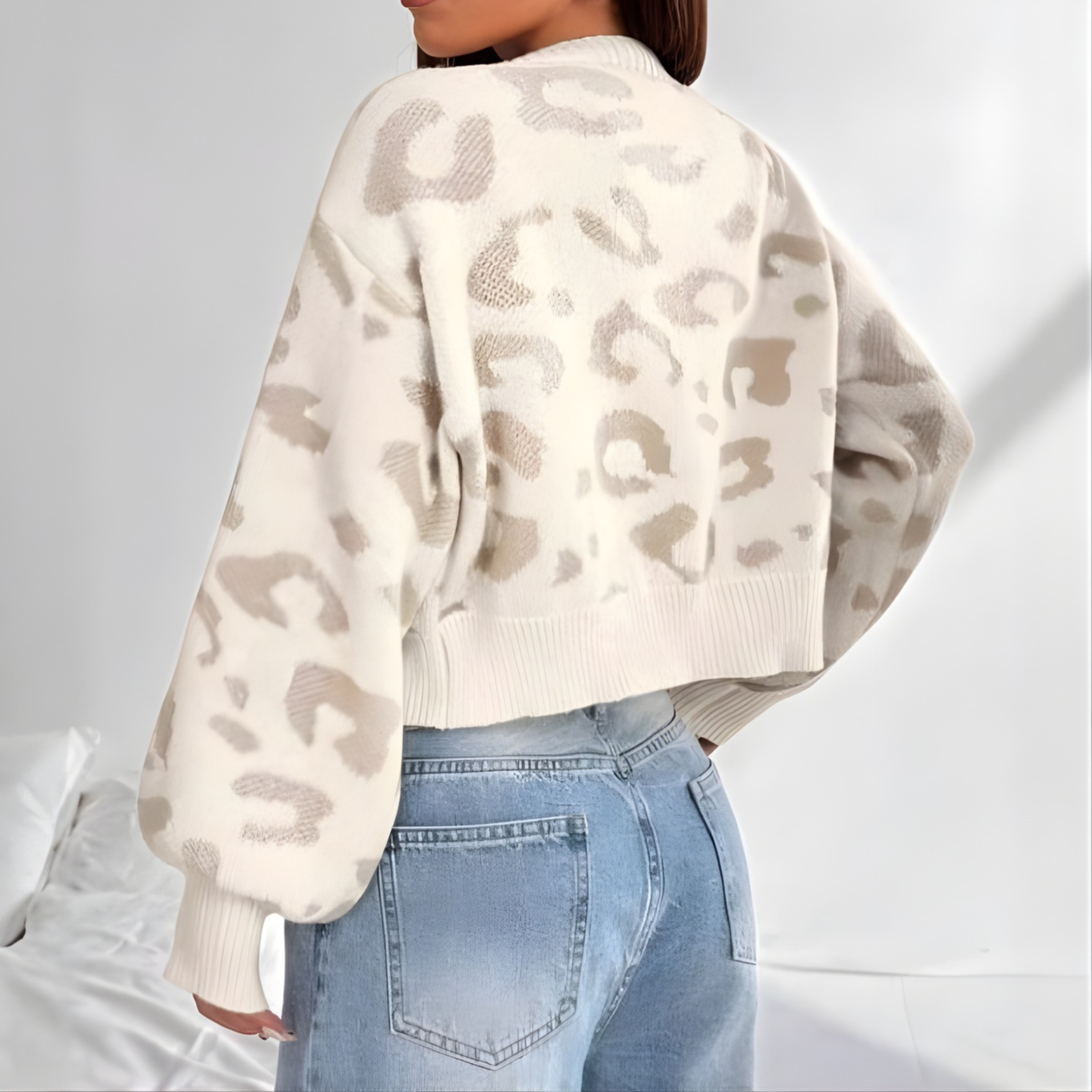 AVIA™ | - Comfy Leopard Print Lantern Sleeve Cardigan