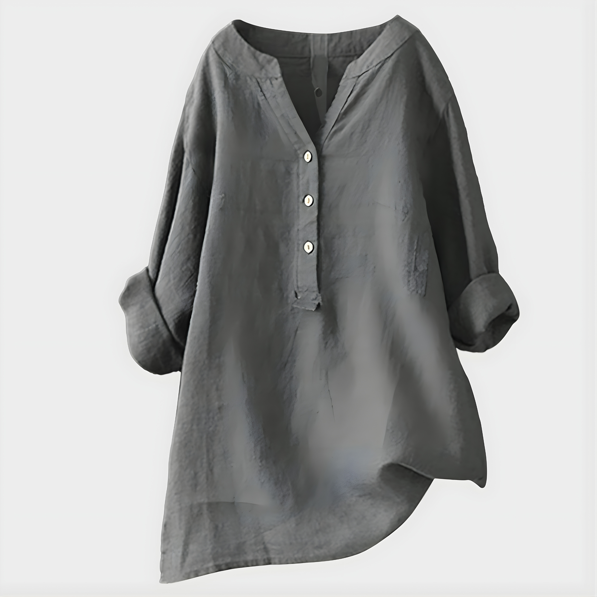 Veronique™ | Elegant Cotton-Linen V-Neck Blouse