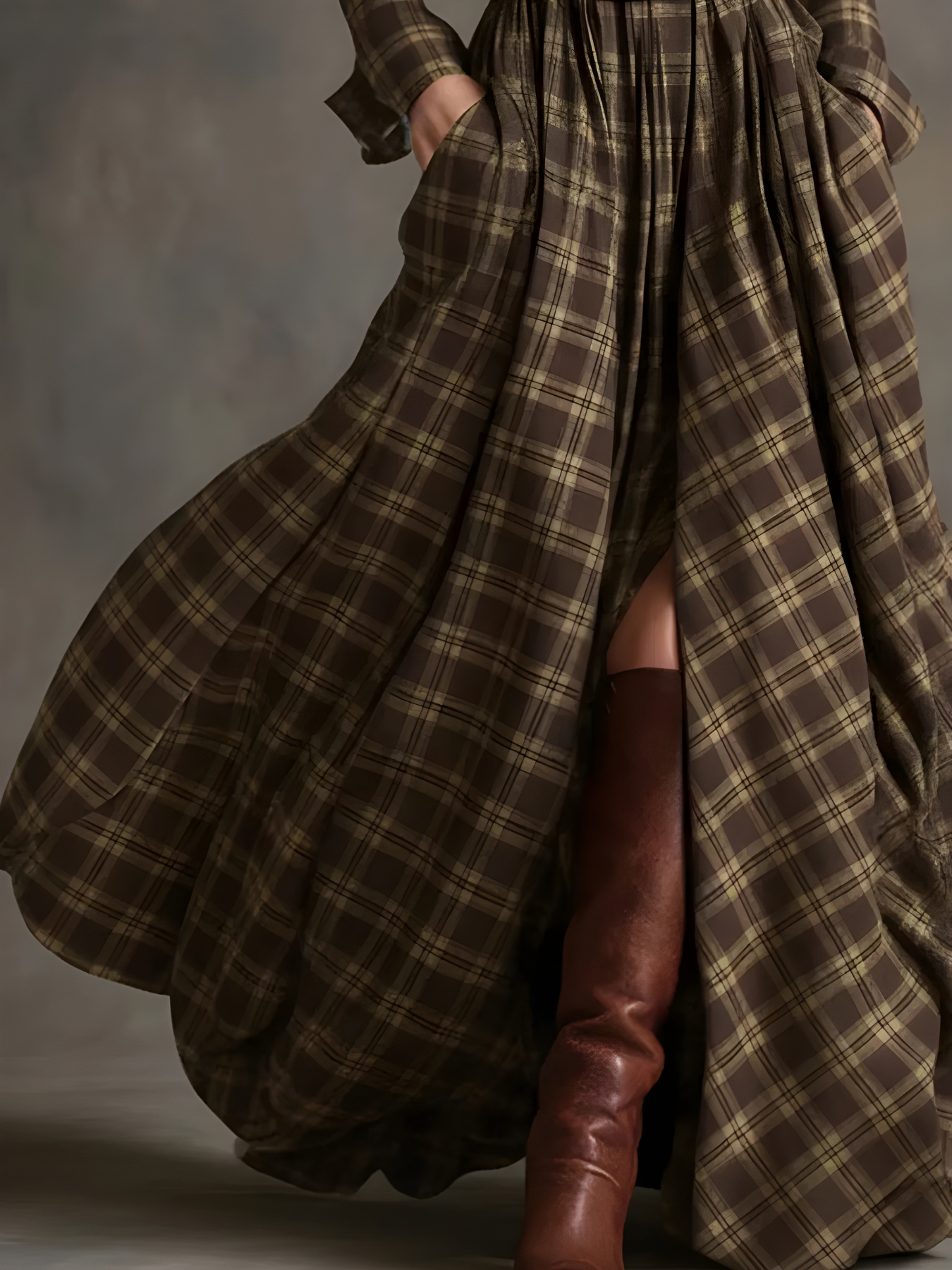 Elara™ | Plaid Button-Front Maxi Dress