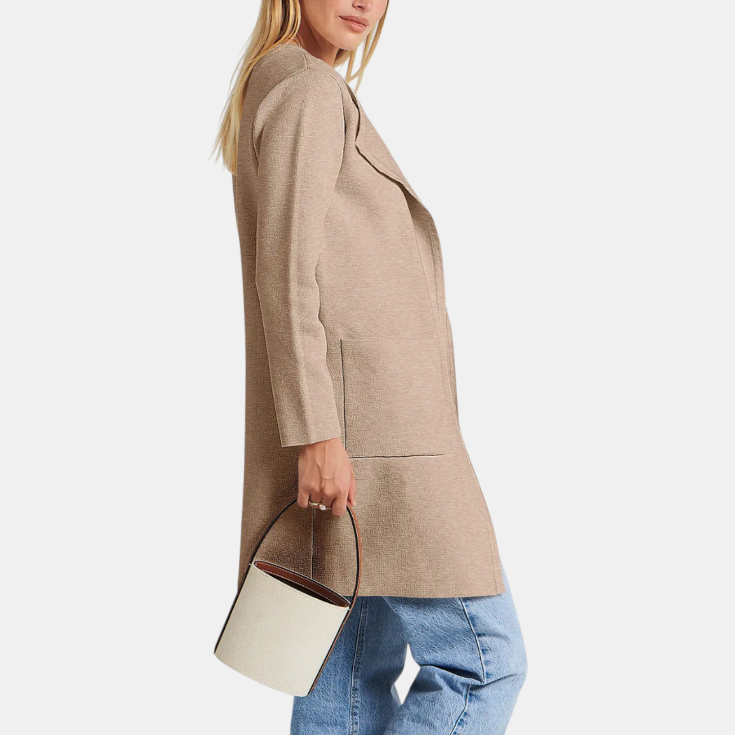 Women's Suit Collar Open Front Longline Knit Cardigan™