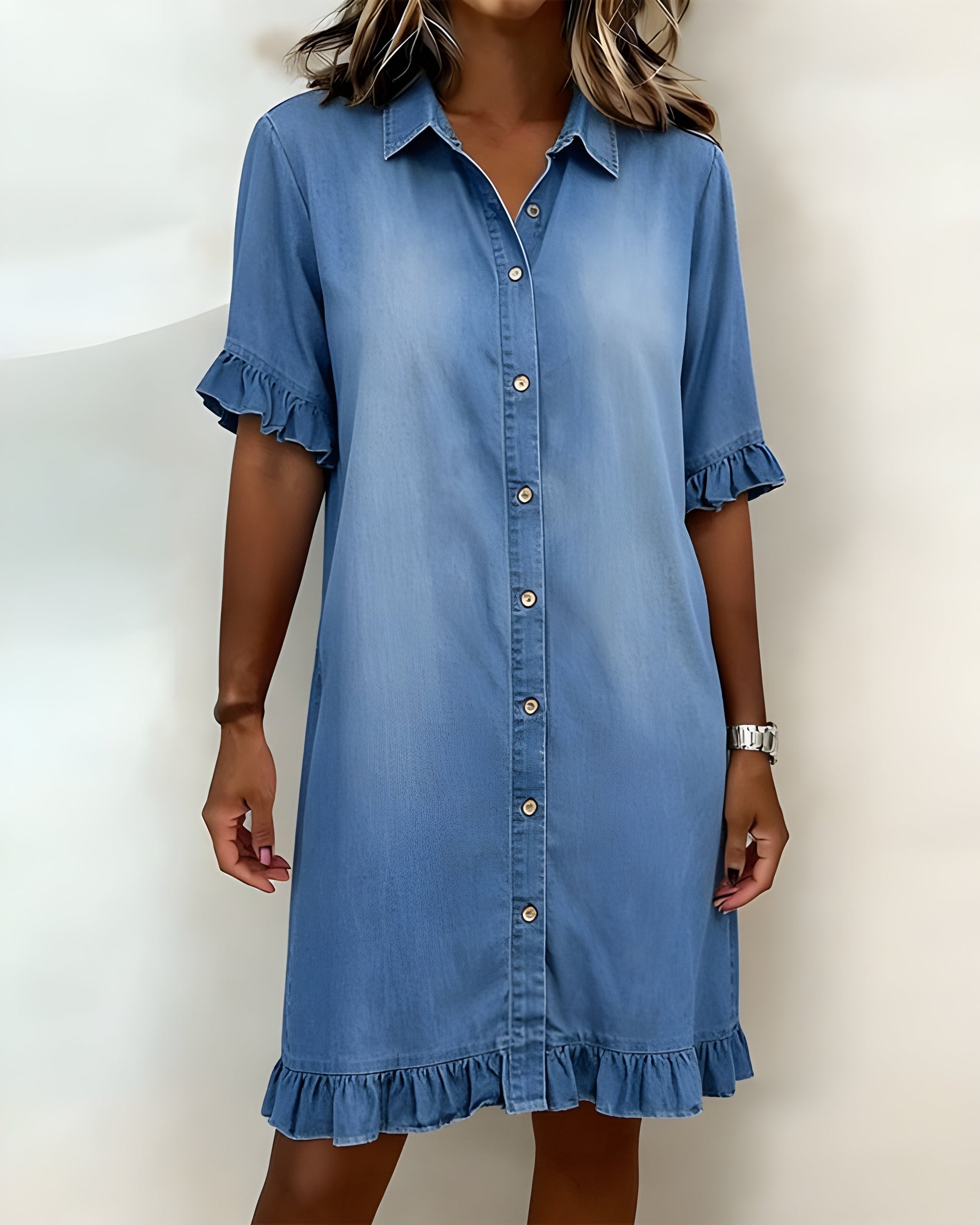 Katie™ | Effortlessly Flattering Ruched Denim Dress