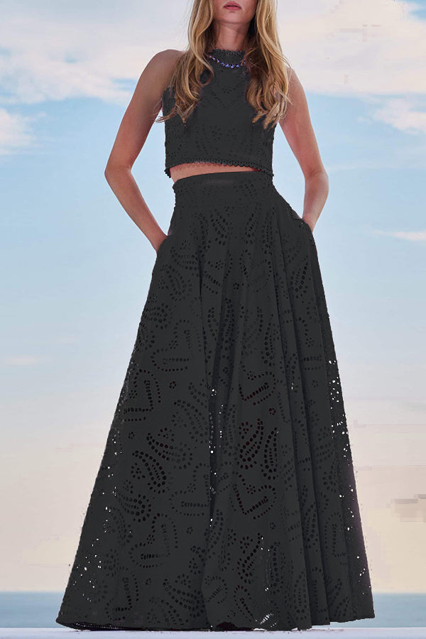 Larissa™ | Embroidered Top & High-Waist Maxi Skirt Set