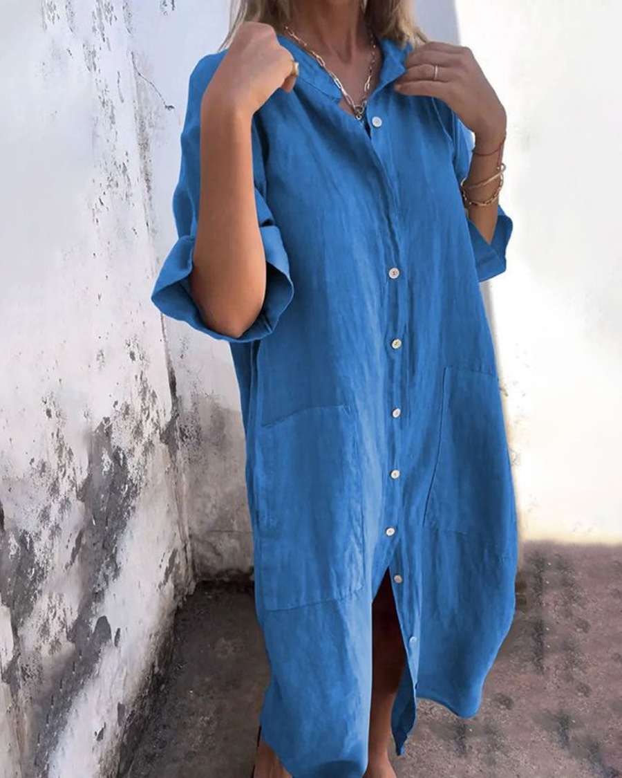 Alondra™ | Cotton Linen Shirt Long Dress