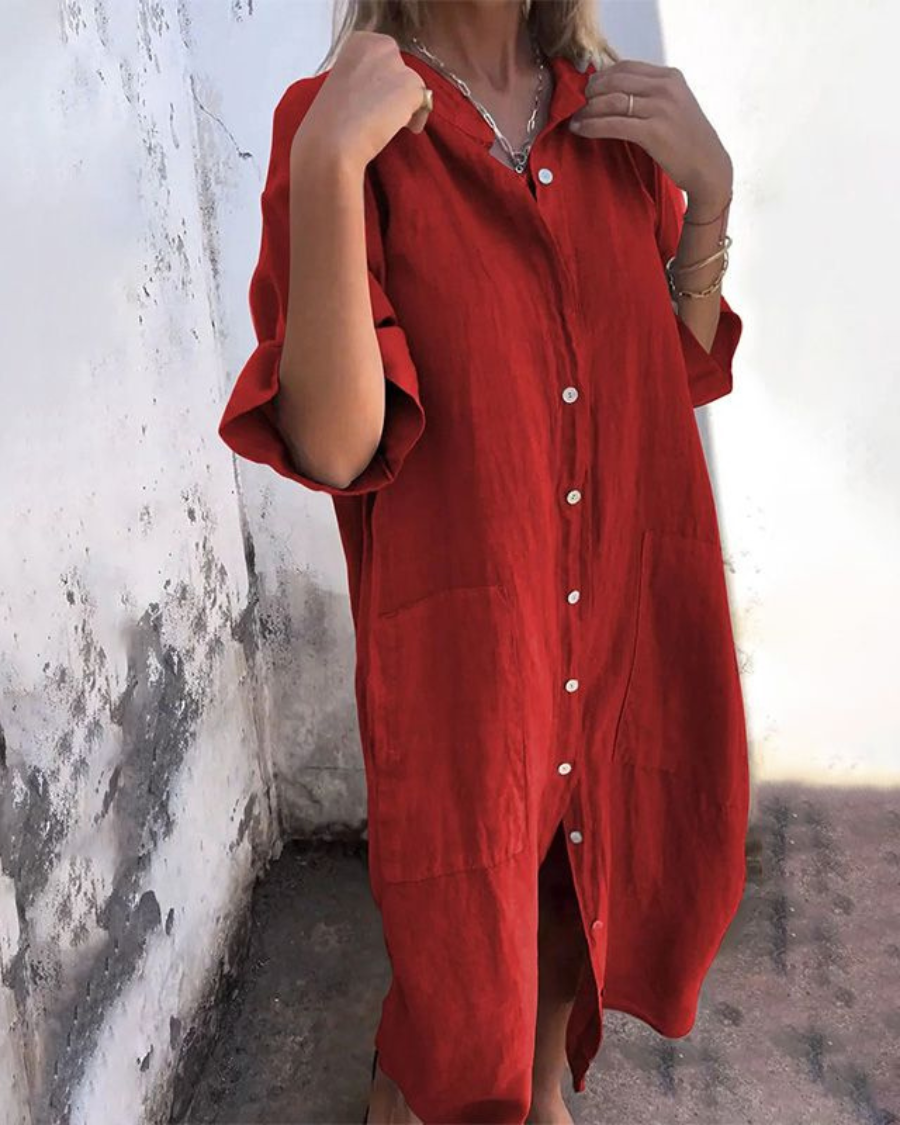 Alondra™ | Cotton Linen Shirt Long Dress