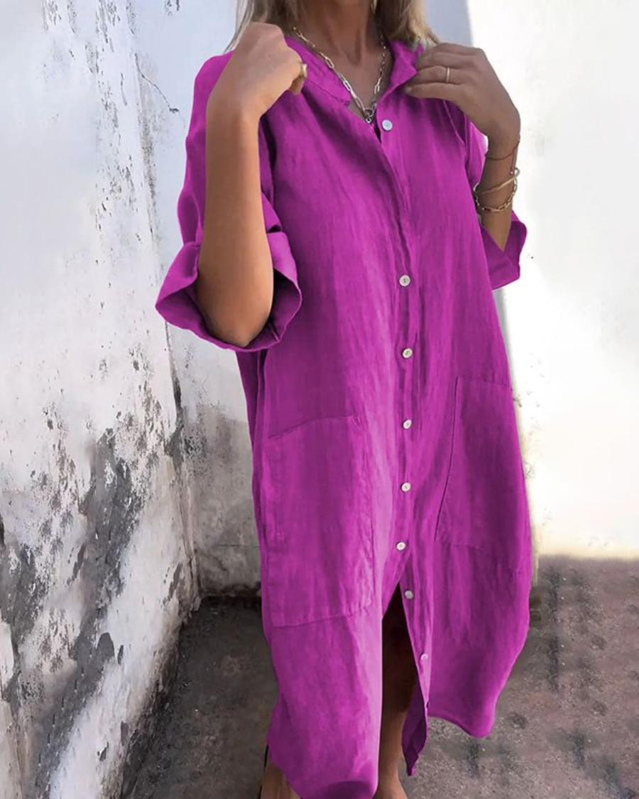 Alondra™ | Cotton Linen Shirt Long Dress