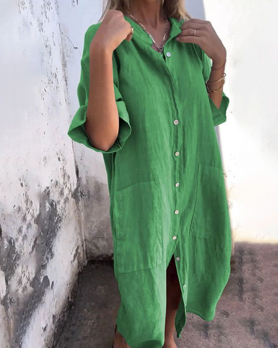 Alondra™ | Cotton Linen Shirt Long Dress