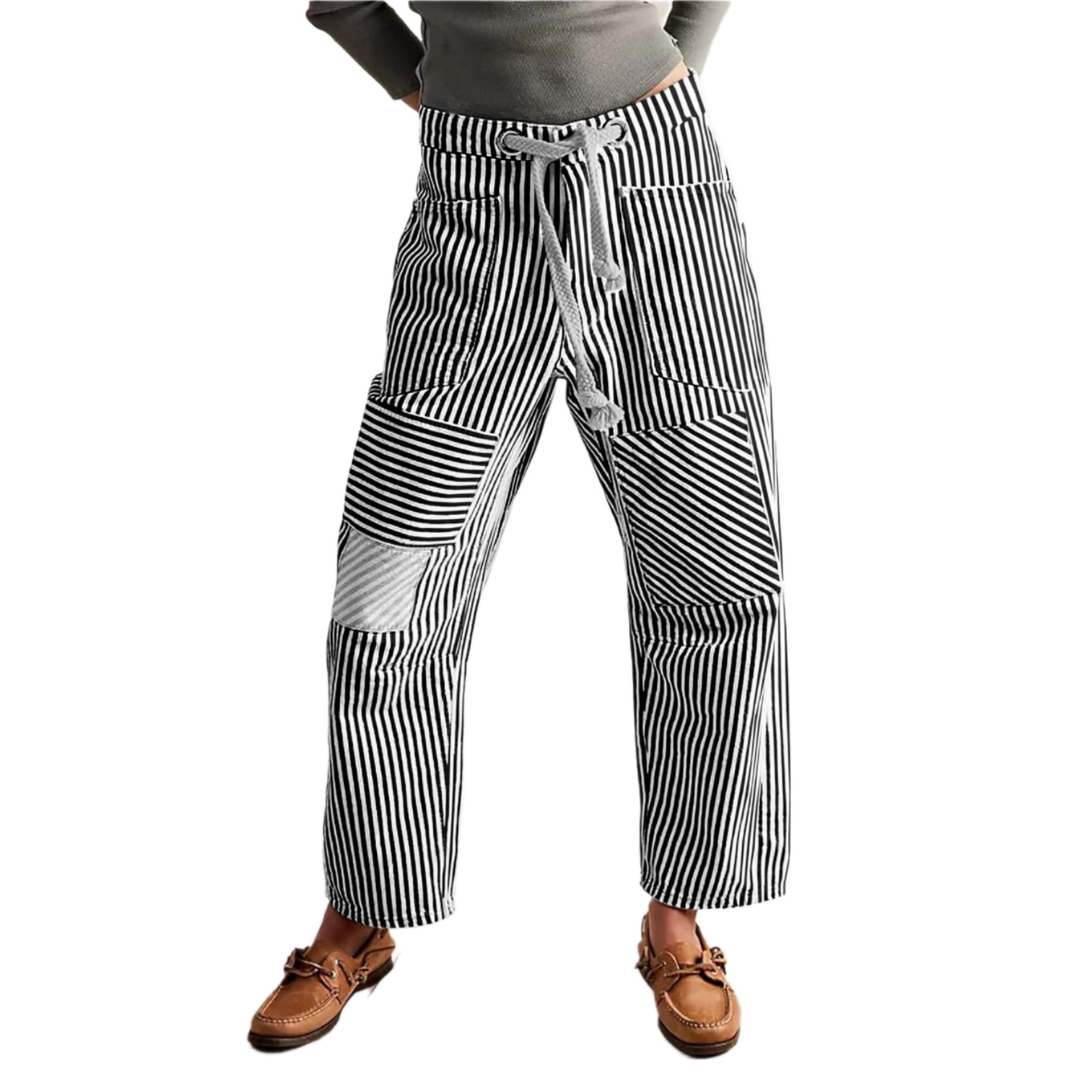 PERLAH™ | – Chic Stripe Drawstring Wide-Leg Pants