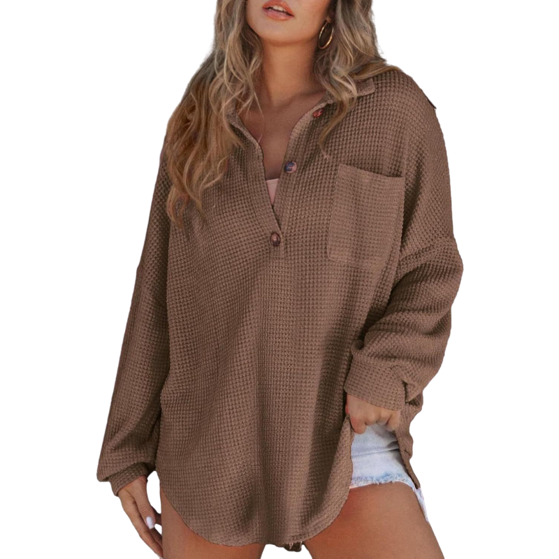 Nova™ | Casual Lightweight Button V Neck Tunic Blouse