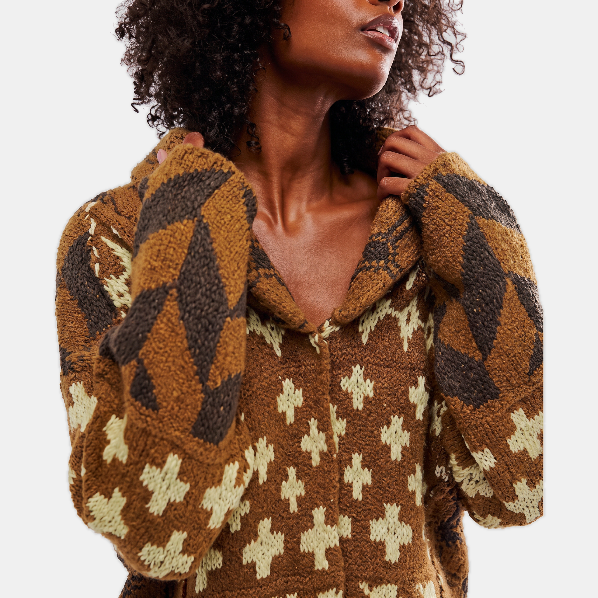 Women's Y2K Abstract Print Lapel Button Down Oversized Knit Cardigan™