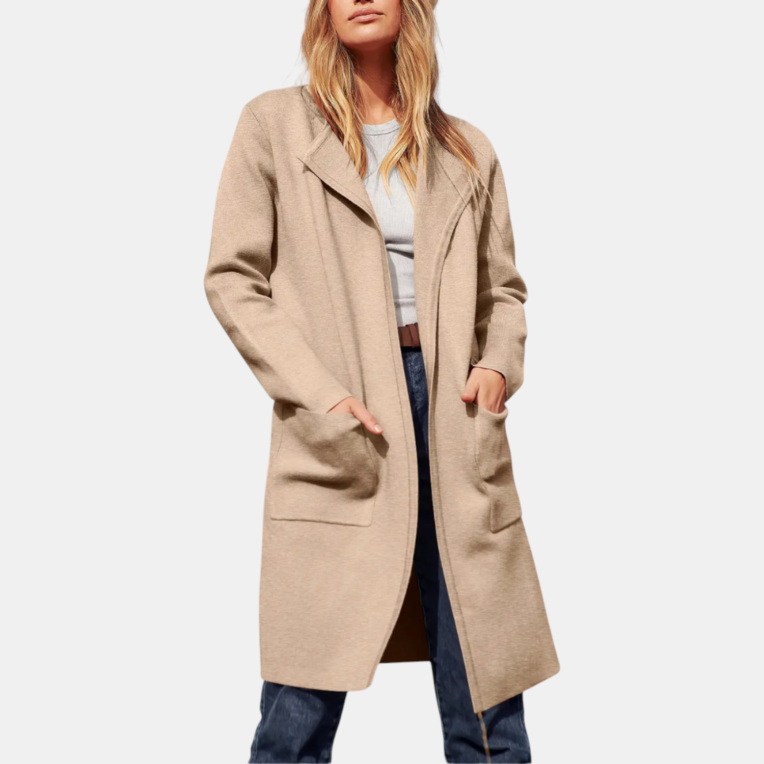 Women's Suit Collar Open Front Longline Knit Cardigan™